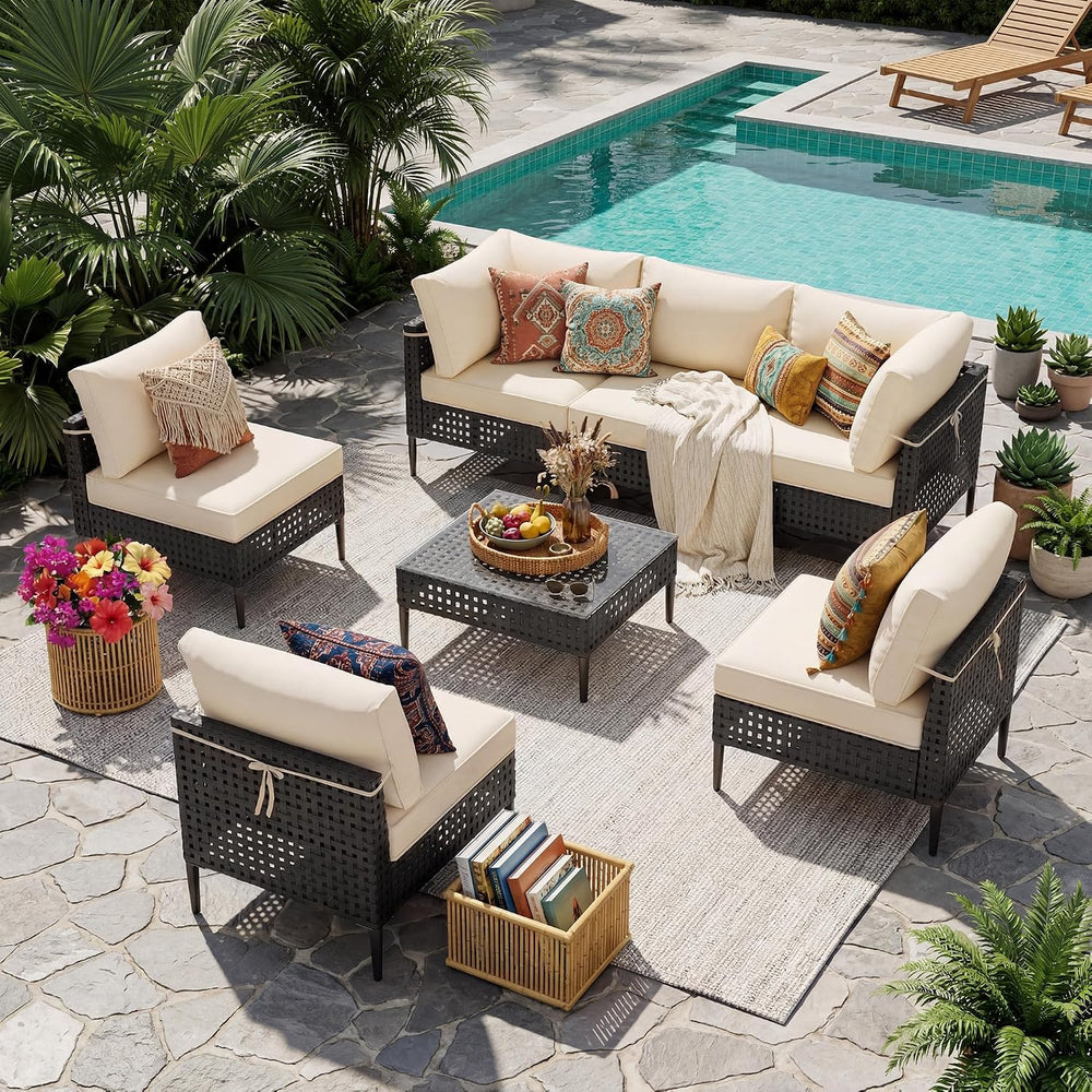 UDPATIO Patio Furniture Set, 7 Piece Modular Outdoor Furniture Set, Black