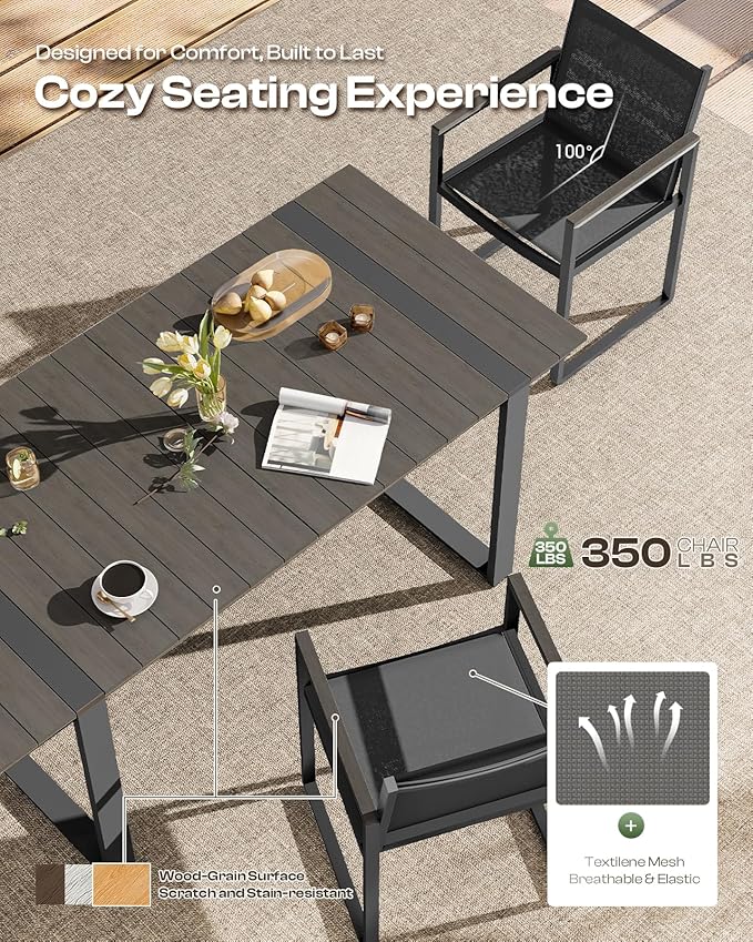 Outdoor Table and Chairs of 4, Patio Dining Sets, HDPS + Aluminum Outdoor Fur...