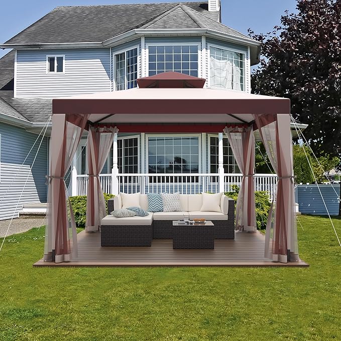 Patio Gazebo Tent Outdoor Canopy Shelter 10'x10' with Removable Netti...