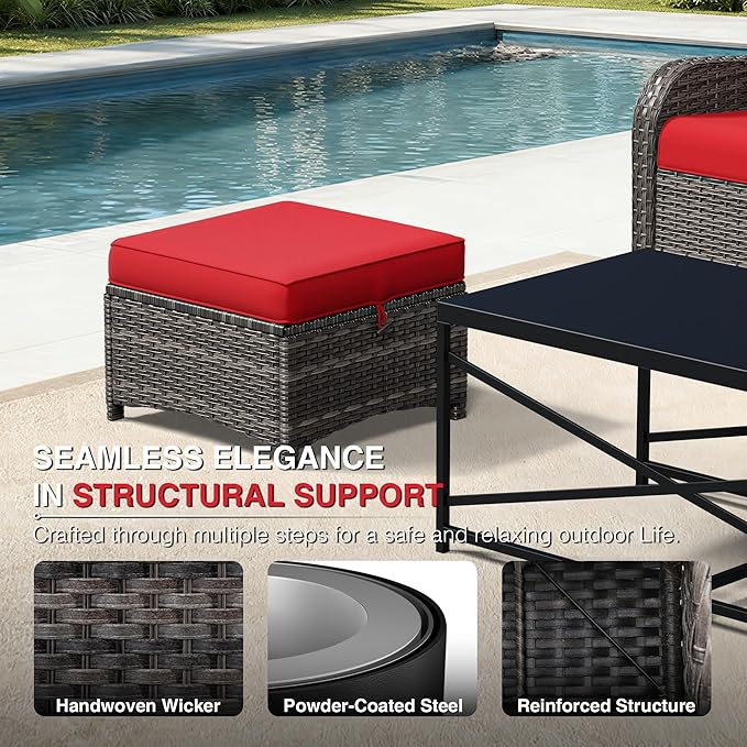 Joyside Outdoor Ottoman Set of 2, Patio Large Ottoman Foot Rest with Thickene...