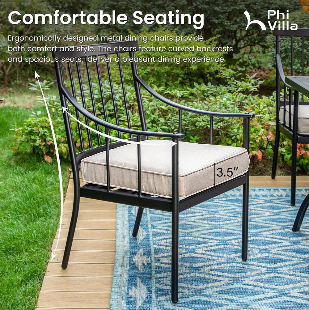 PHI VILLA 7 Piece Patio Dining Set, Rectangular Metal Table