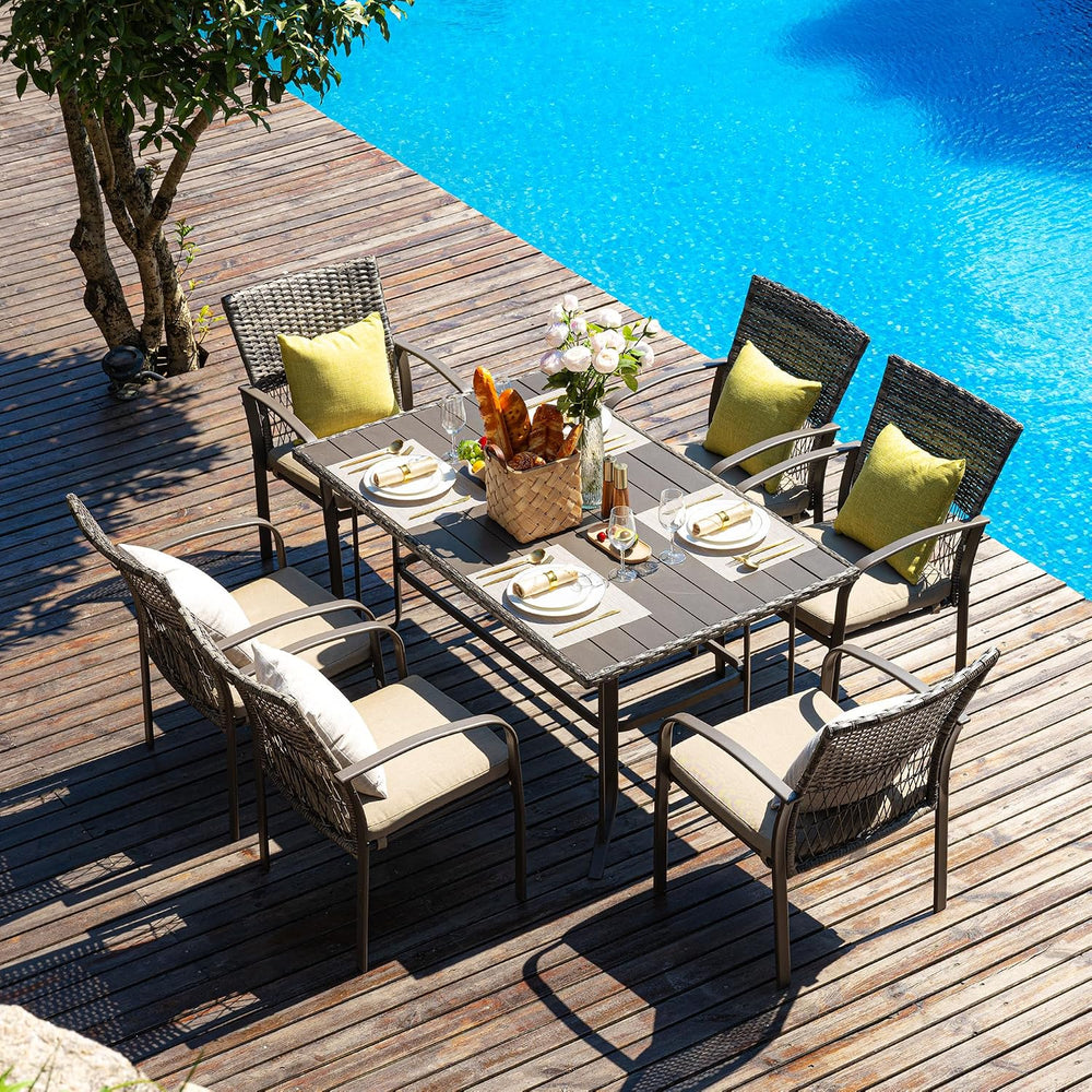 Pamapic 8504 Patio Dining 7 Piece, Outdoor Wicker Furniture Set for Backyard ...