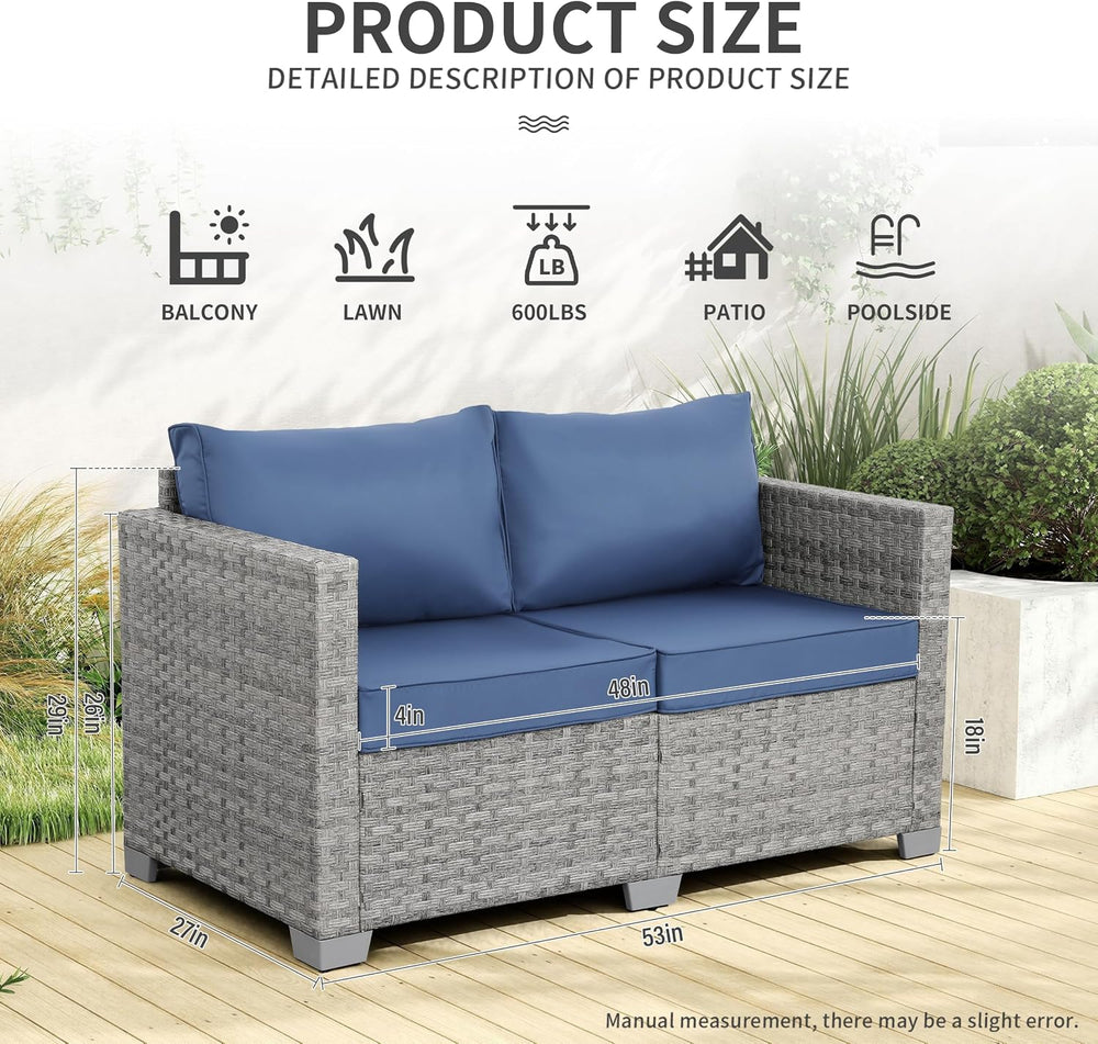 WAROOM Outdoor Patio Loveseat Wicker Small Couch 2-Seater Rattan Sofa Balcony...