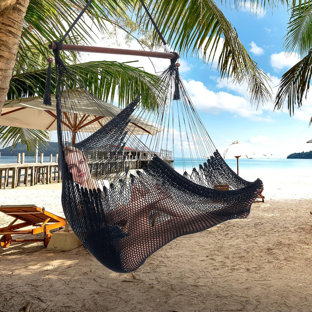 Large Caribbean Hammock Chair - 48 Inch - Polyester - Hanging Chair - Black