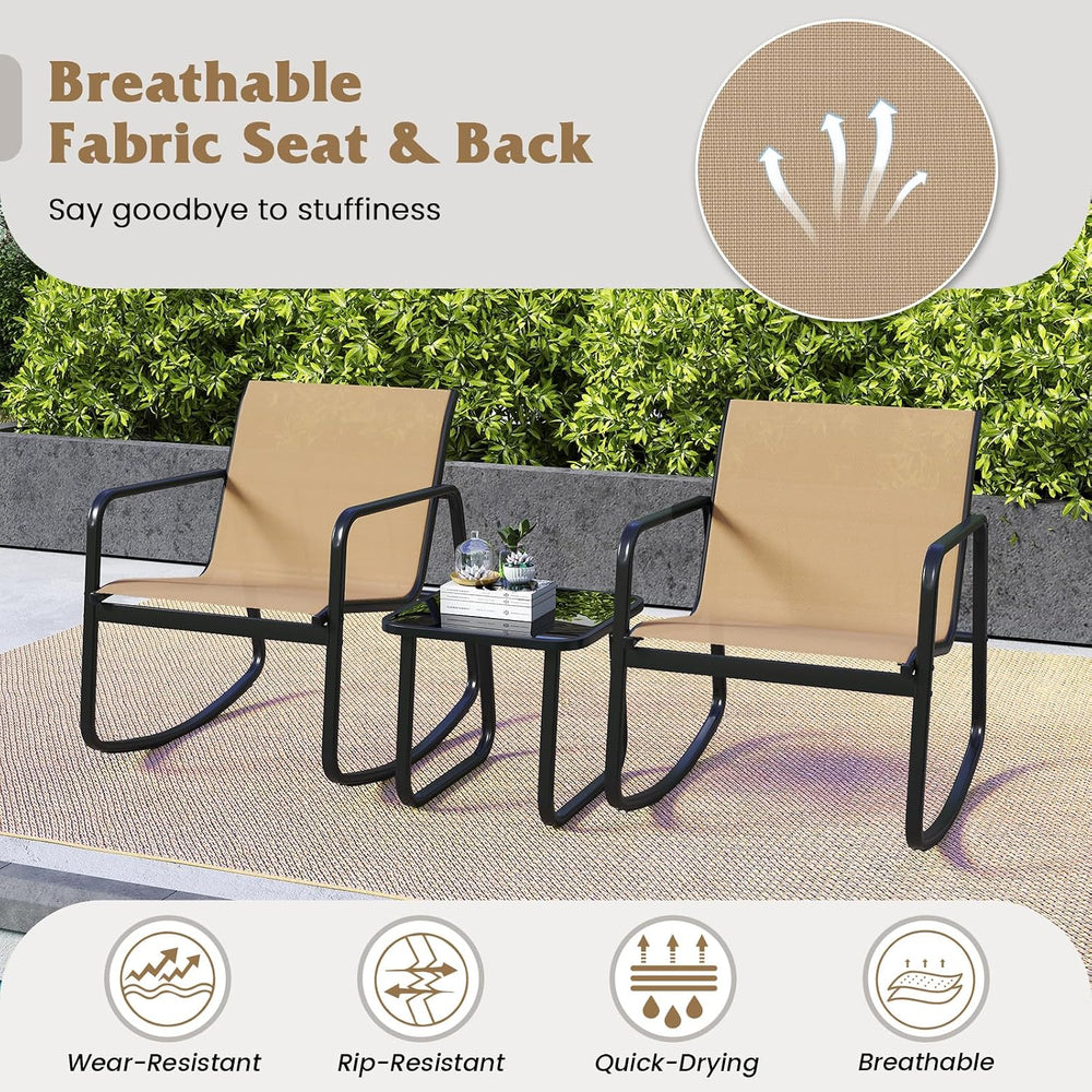 Tangkula 3 Piece Rocking Bistro Set, Patio Furniture Set with 2 Rocking Chair...