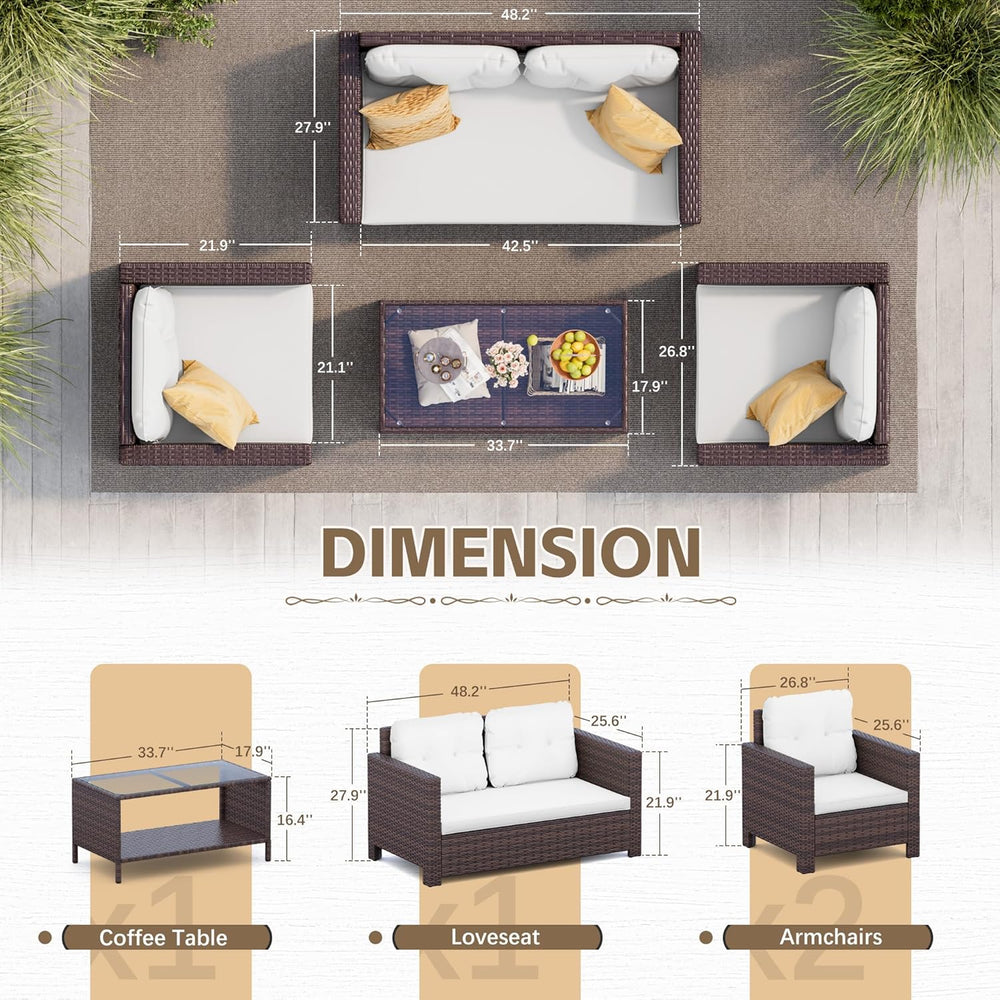 Homall 4 Pieces Patio Furniture Sets Wicker Chair Conversation Sofa