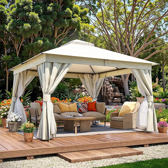 LAUSAINT HOME Semi-Permanent Outdoor Patio Gazebo 12'x12', Heavy Duty...