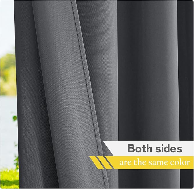 NICETOWN Canvas Outdoor Curtains for Patio Waterproof 2 Panels, Thermal Insul...