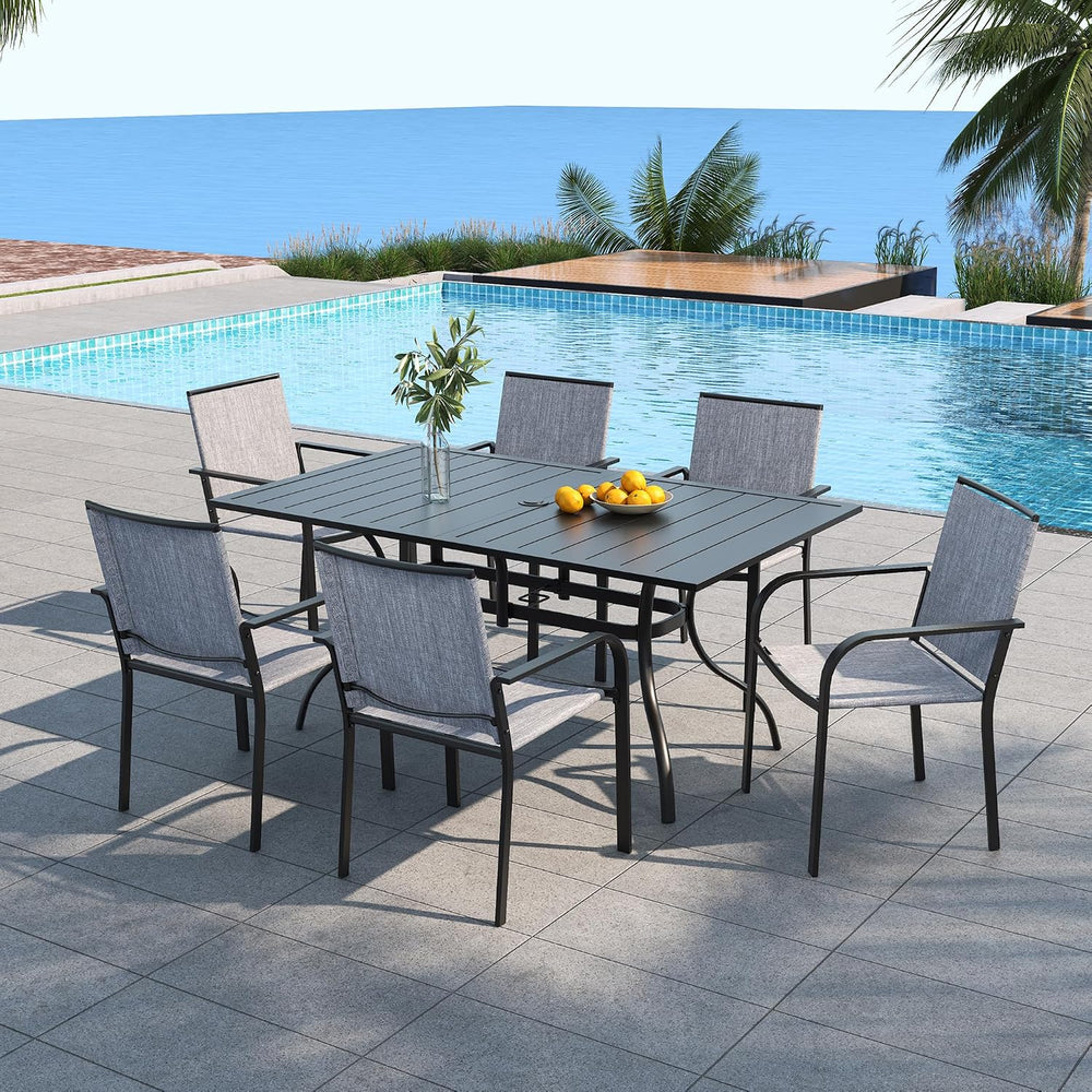 Outdoor Patio Dining Set with 63"x38" Rectangle Table,Gray Stackabl...