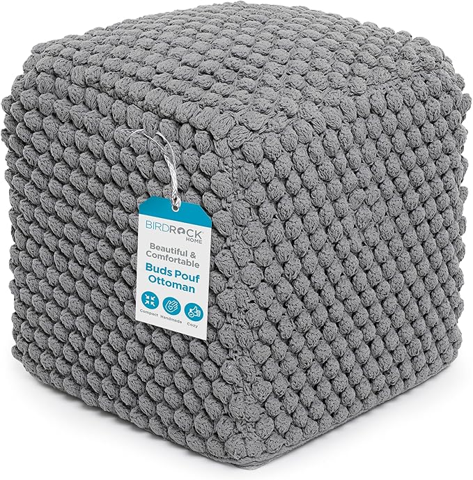 BIRDROCK HOME Buds Pouf Foot Stool Ottoman - Knit Bean Bag Floor Chair - Cott...