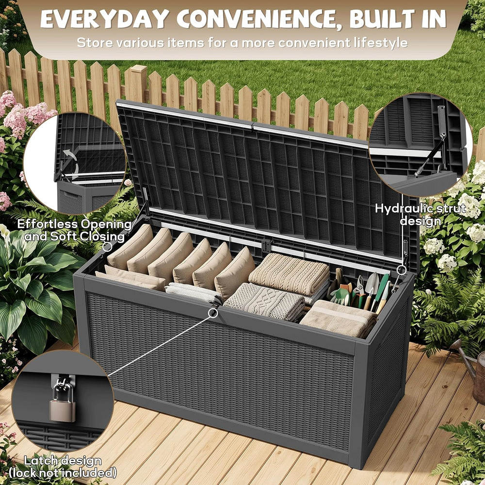 EasyUp 350 Gallon Deck Box Outdoor Storage Box, Black
