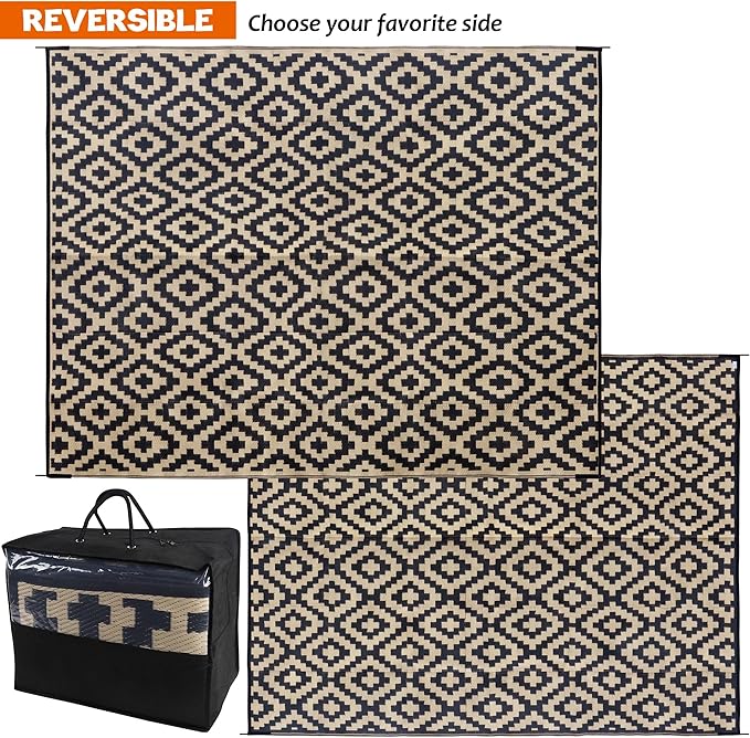 SAND MINE Waterproof Outdoor Rug 8x10 ft, Plastic Reversible Rug, Modern Area...