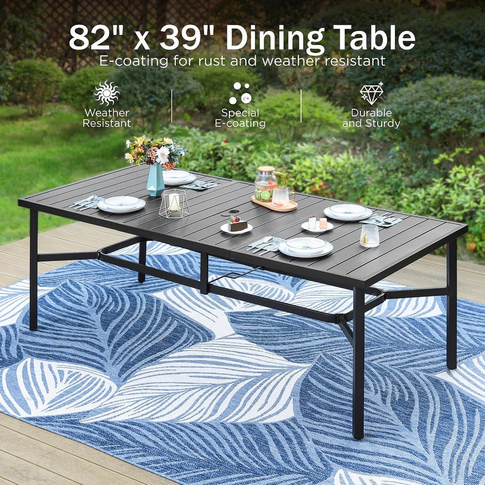 PHI VILLA 9 Pcs Outdoor Dining Set for 8,83" Rectangular Metal Table, Black