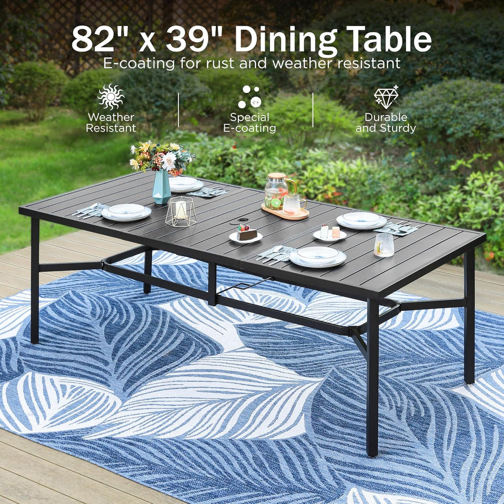 PHI VILLA 9pc Outdoor Dining Set, 83" Rectangle Table & 8 Rattan Chairs