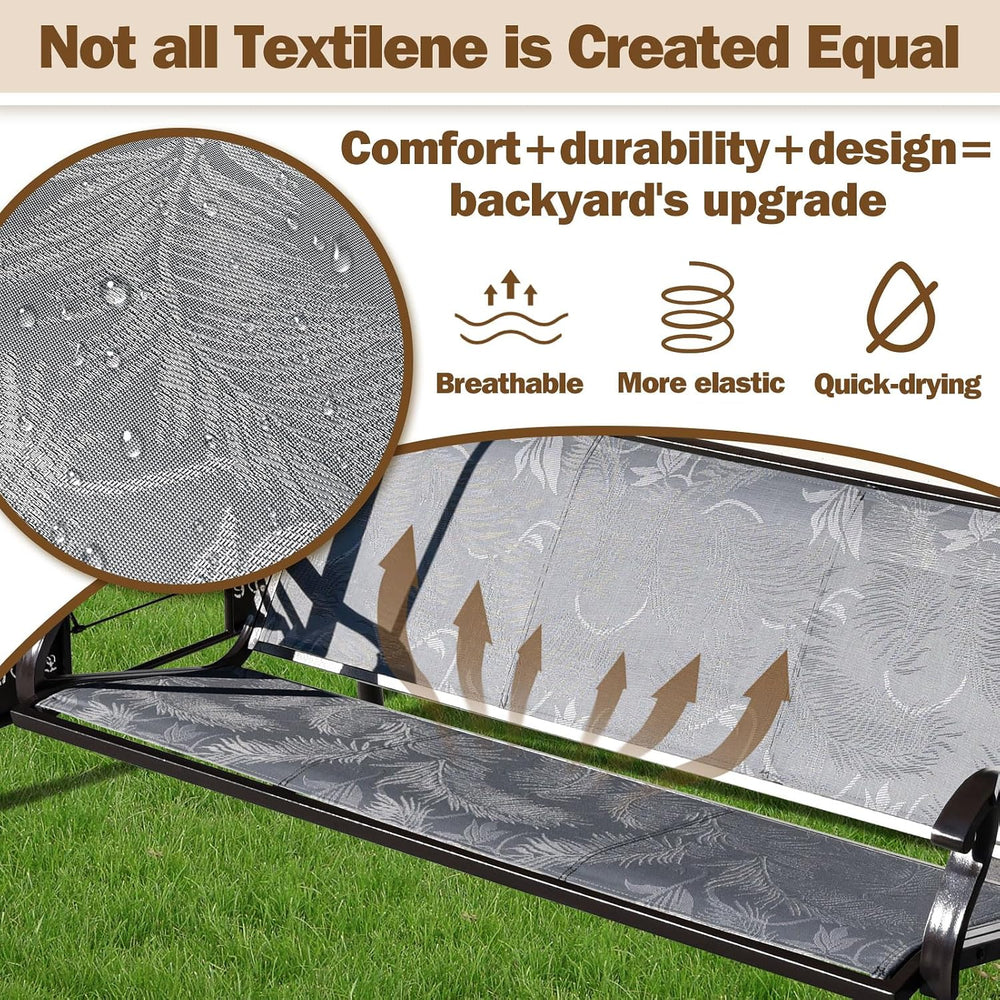 3 Person Patio Swing Outdoor Swing for Adults with Adjustable Canopy &Upg...