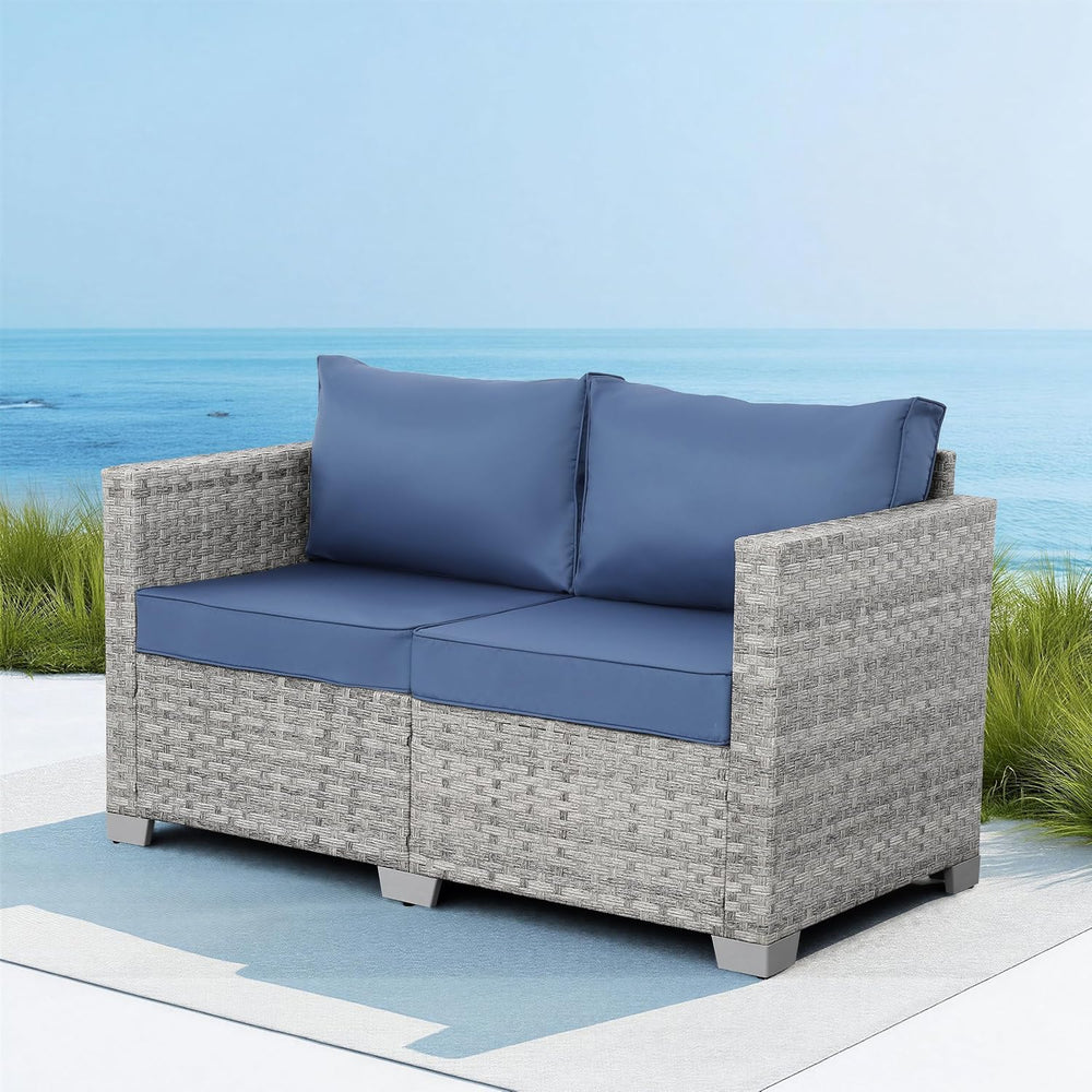 WAROOM Outdoor Patio Loveseat Wicker Small Couch 2-Seater Rattan Sofa Balcony...