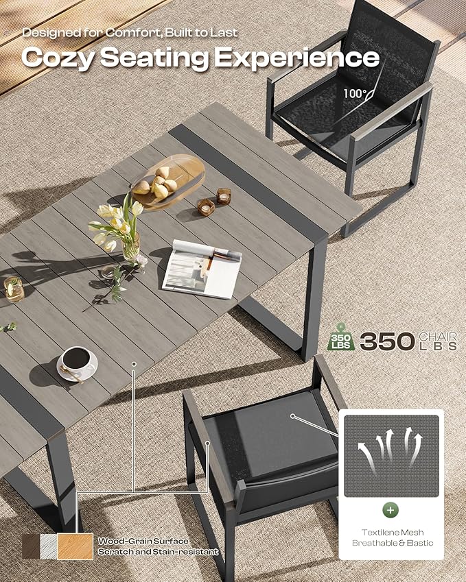 Outdoor Table and Chairs of 4, Patio Dining Sets, HDPS + Aluminum Outdoor Fur...