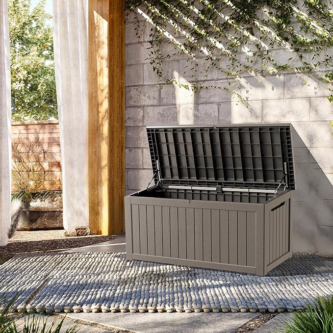 TARKARI 270 Gallon Lockable Resin Deck Box, Waterproof & UV-Resistant Out...