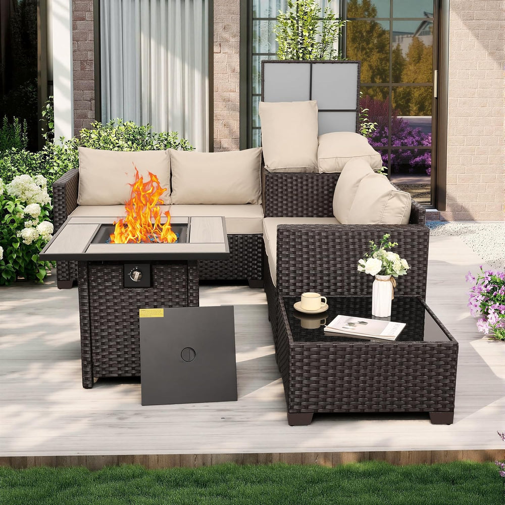 WAROOM Patio Furniture Set 5 Pieces Outdoor Conversation Sets PE Rattan Couch...