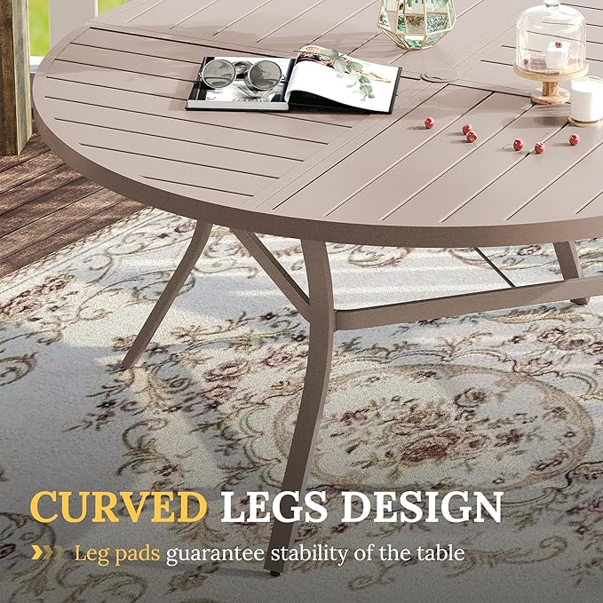 VICLLAX Round Patio Table with Adjustable Umbrella Hole for 8, All Weather Me...