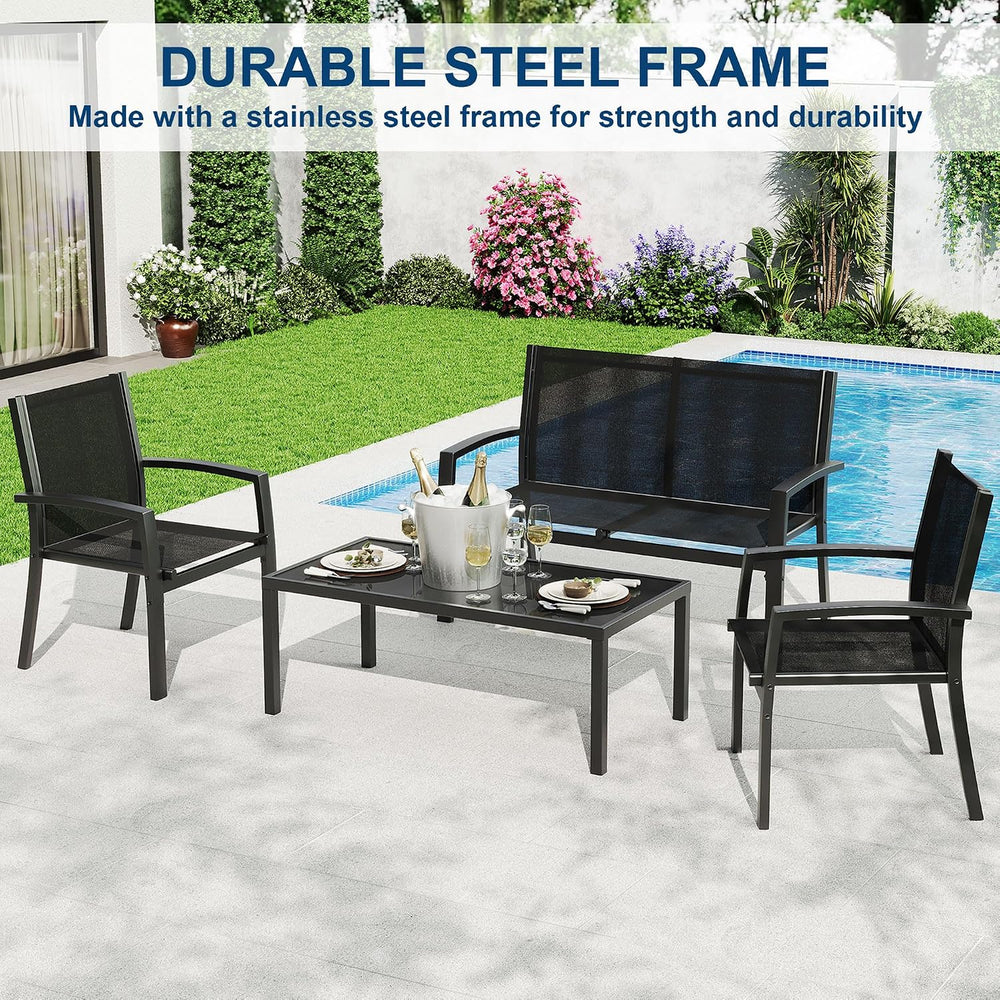 Garvee 4 Piece Patio Bistro Furniture Set, Outdoor Conversation Set with 3 Ch...