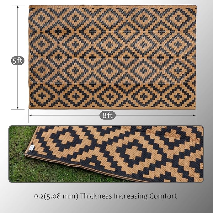 SAND MINE Reversible Mats, Plastic Straw Rug, Modern Area Rug, Large Floor Ma...