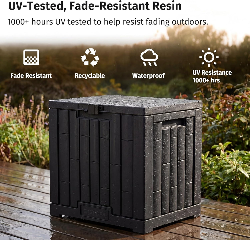 EAST OAK 31 Gallon Outdoor Storage Box, Waterproof Deck UV-Resistant Resin Bi...