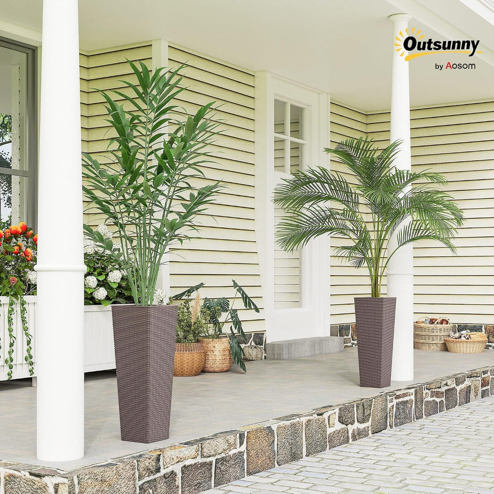 Outsunny 23.6 Inch Tall Planters for Outdoor Plants Set of 2, Brown
