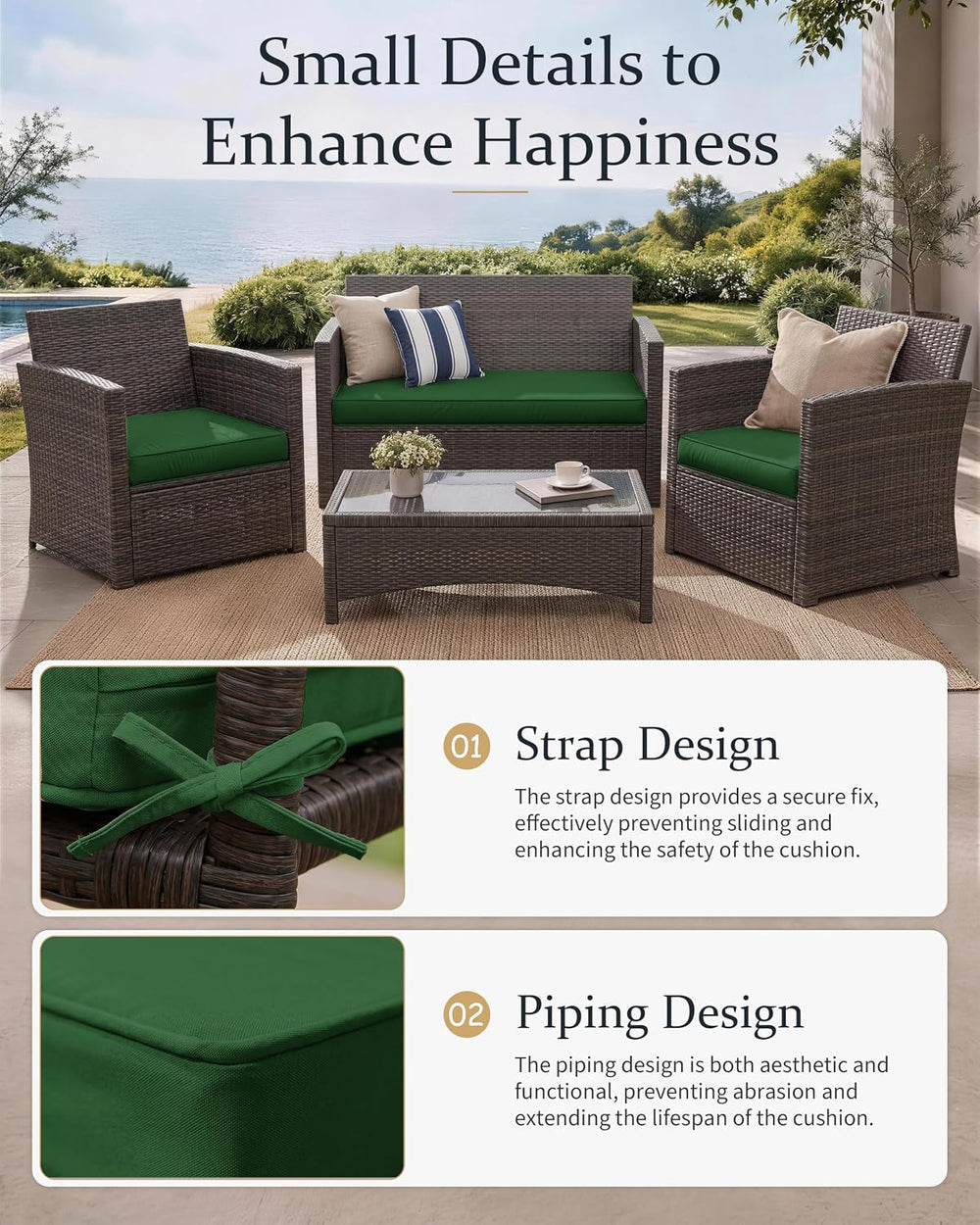 3 Pack Outdoor Patio Seat Cushions Replacement Covers Fit for 4 Pieces 4-Seat...