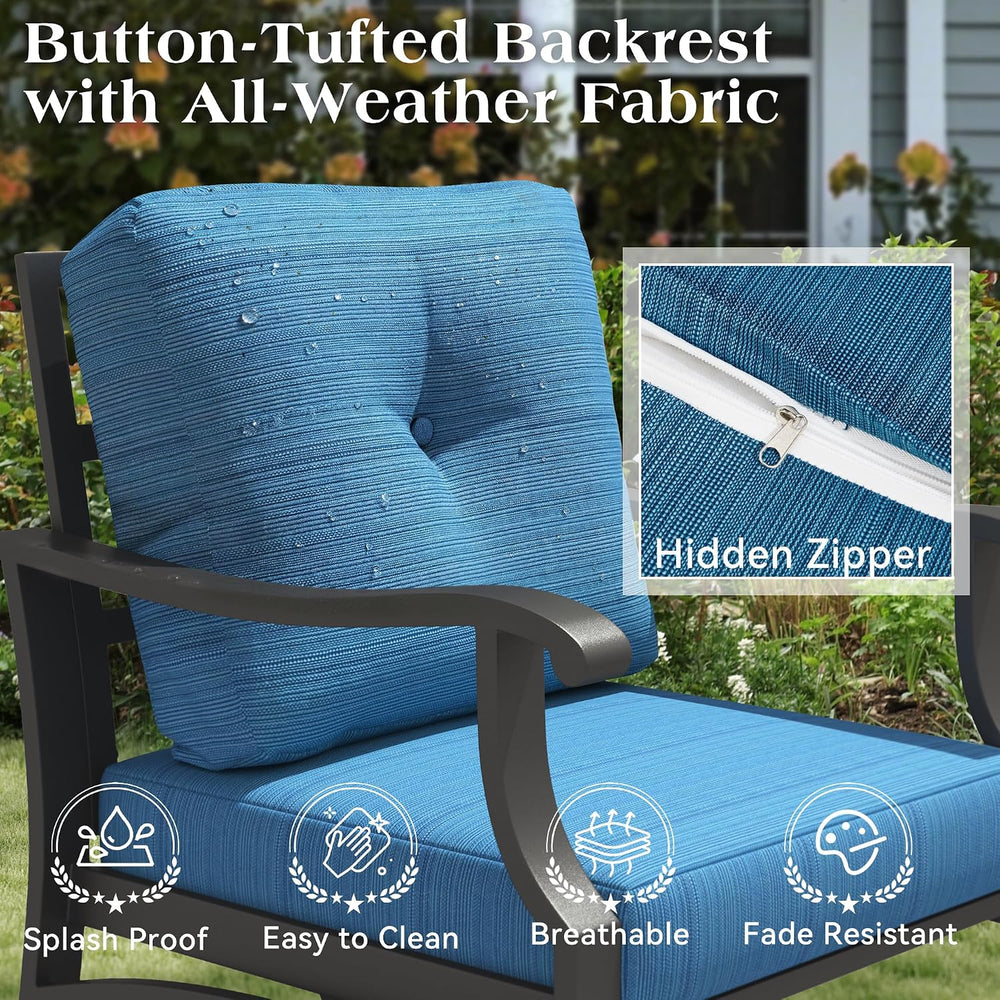 4-Piece Metal Patio Conversation Set with Rocking Swivel Seats, Blue