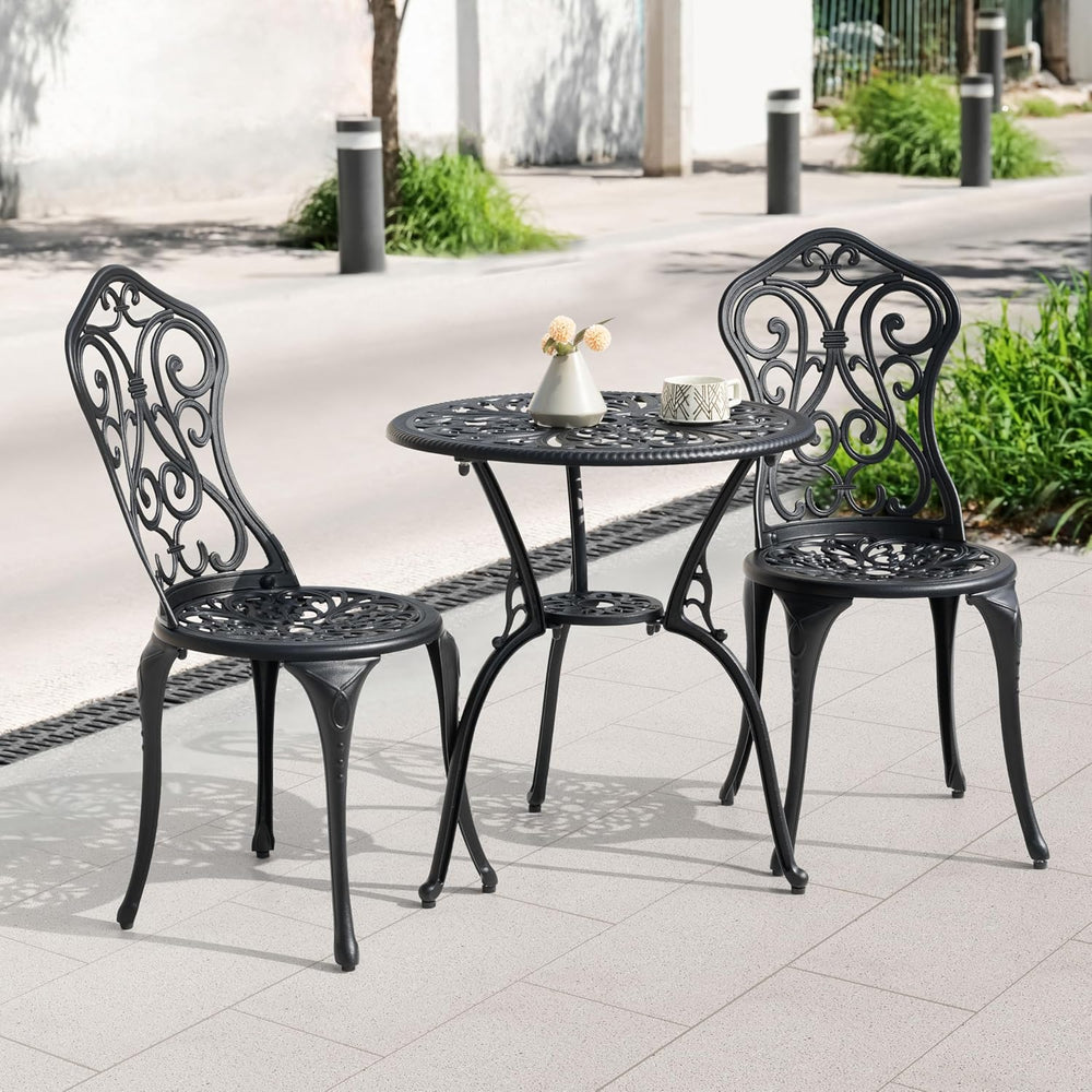 NUU GARDEN 3-Piece Outdoor Bistro Set with 2 Chairs and Round Table with Umbr...