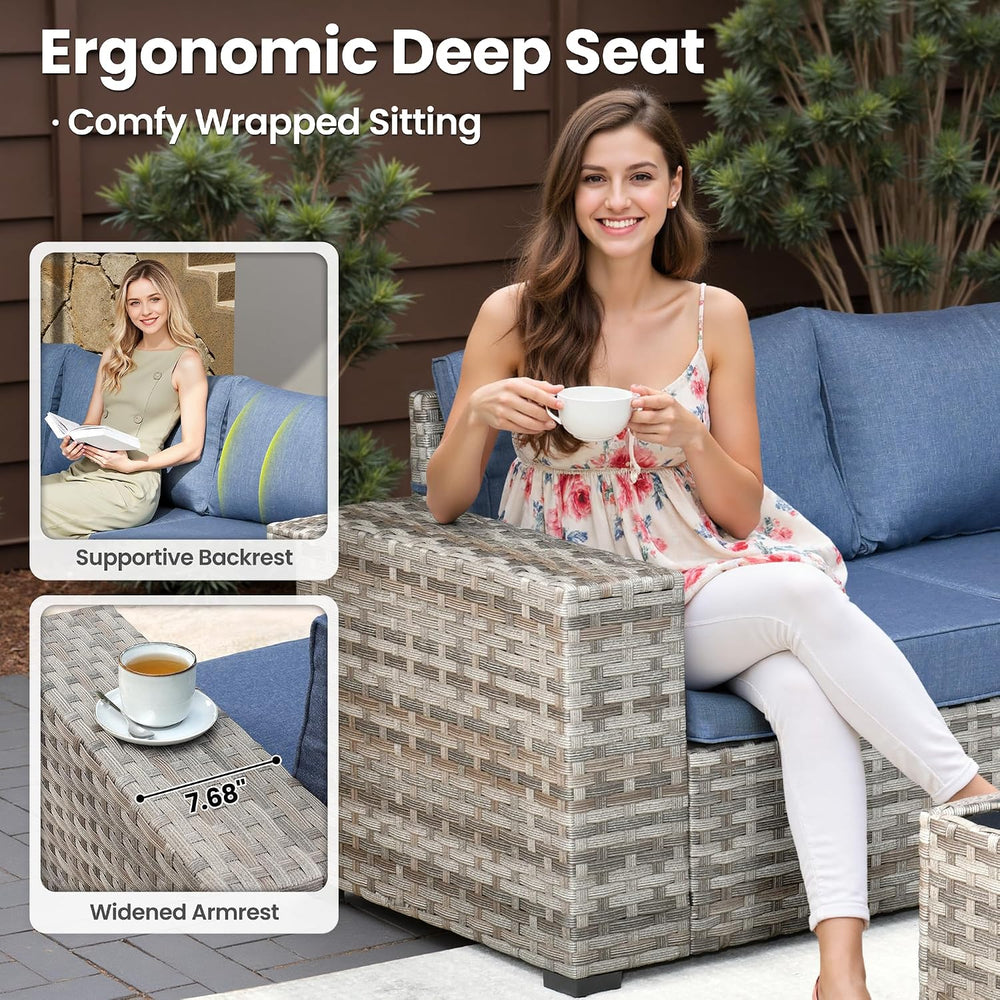 ovios 10 Pieces Patio Furniture Set, Outdoor Wicker Sectional Sofa Couch with...