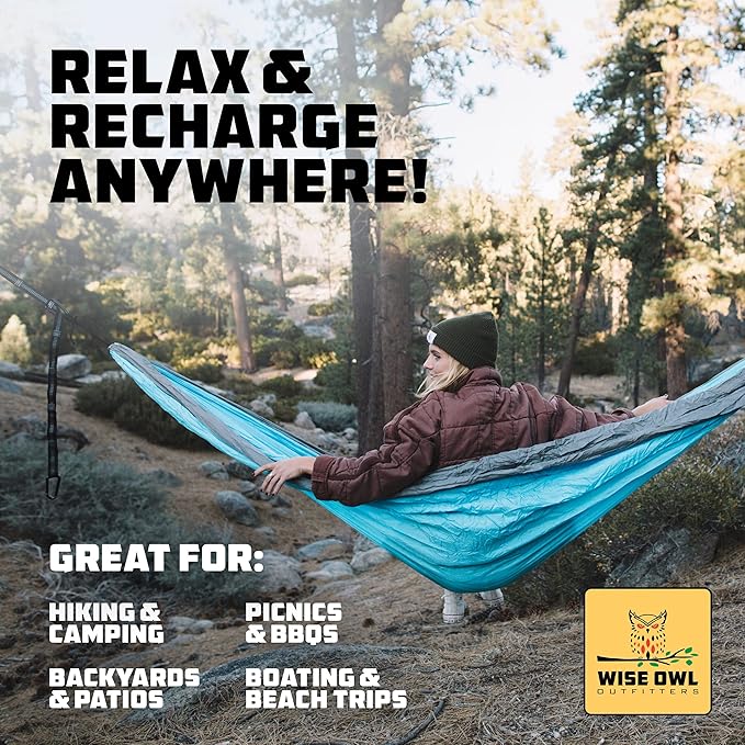 Wise Owl Outfitters Camping Hammock – 500lbs Portable Hammock with Tree Strap...