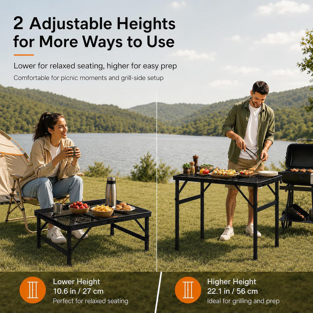 Folding Grill Table Camping Table with Mesh Desktop, Lightweight & Portab...