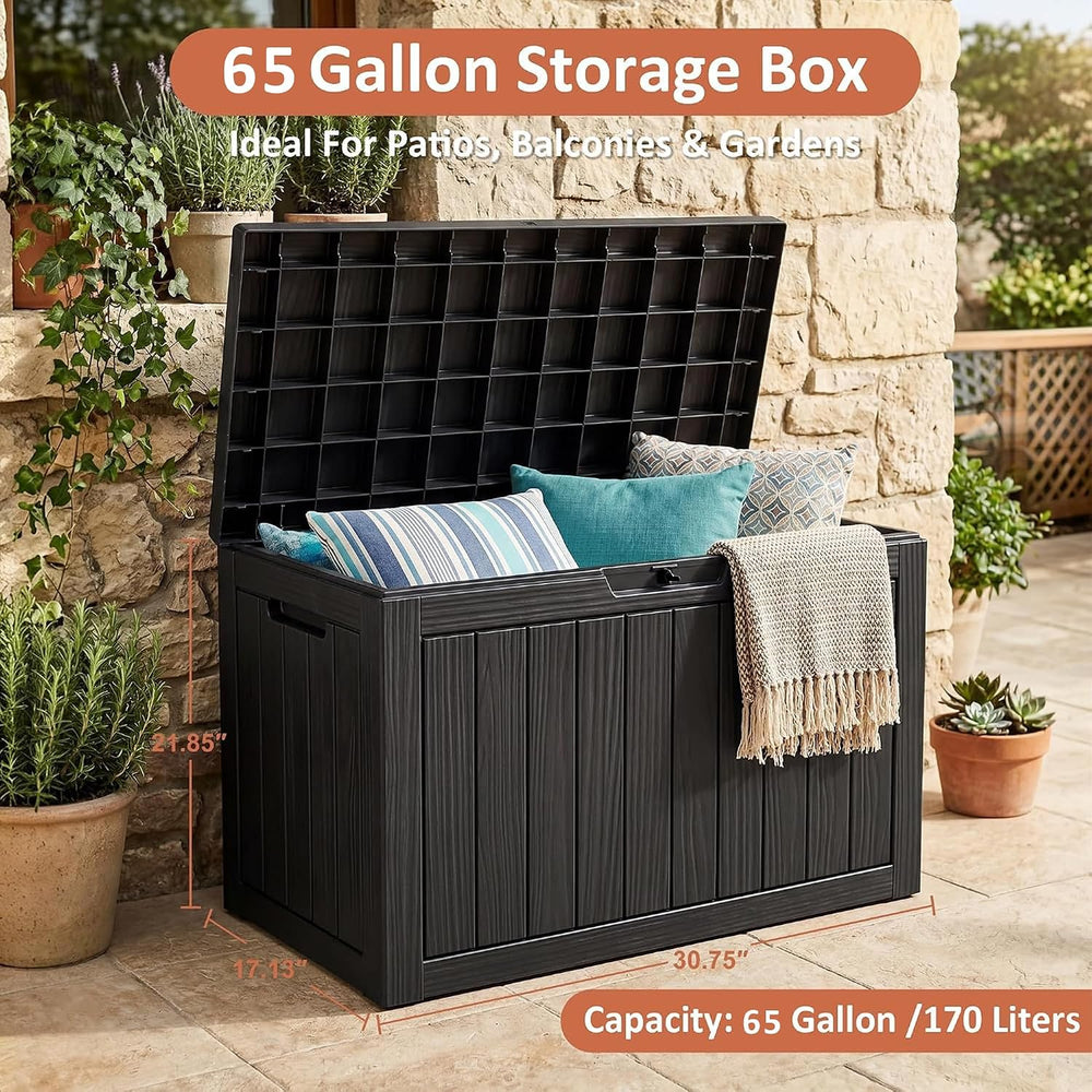 65 Gal Outdoor Storage Box Waterproof Lockable Deck Box