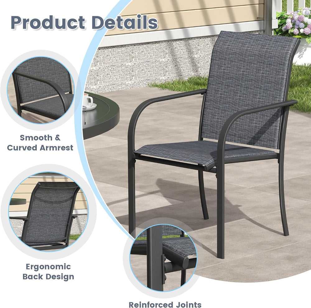 VICLLAX 3PCS Patio Dining Set, 28" Metal Table&2 Stackable Chairs,Grey