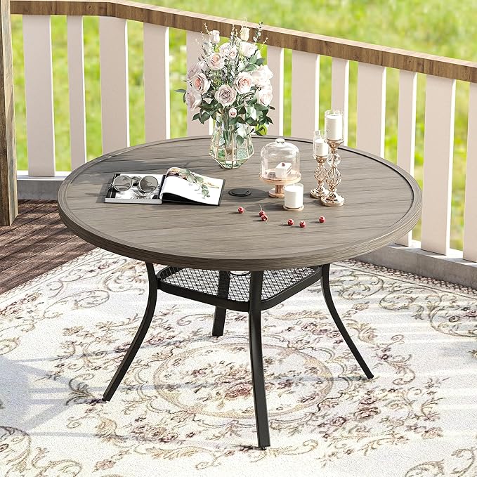 VICLLAX 47.2" Outdoor Round Patio Table for Lawn Garden, All Weather Met...