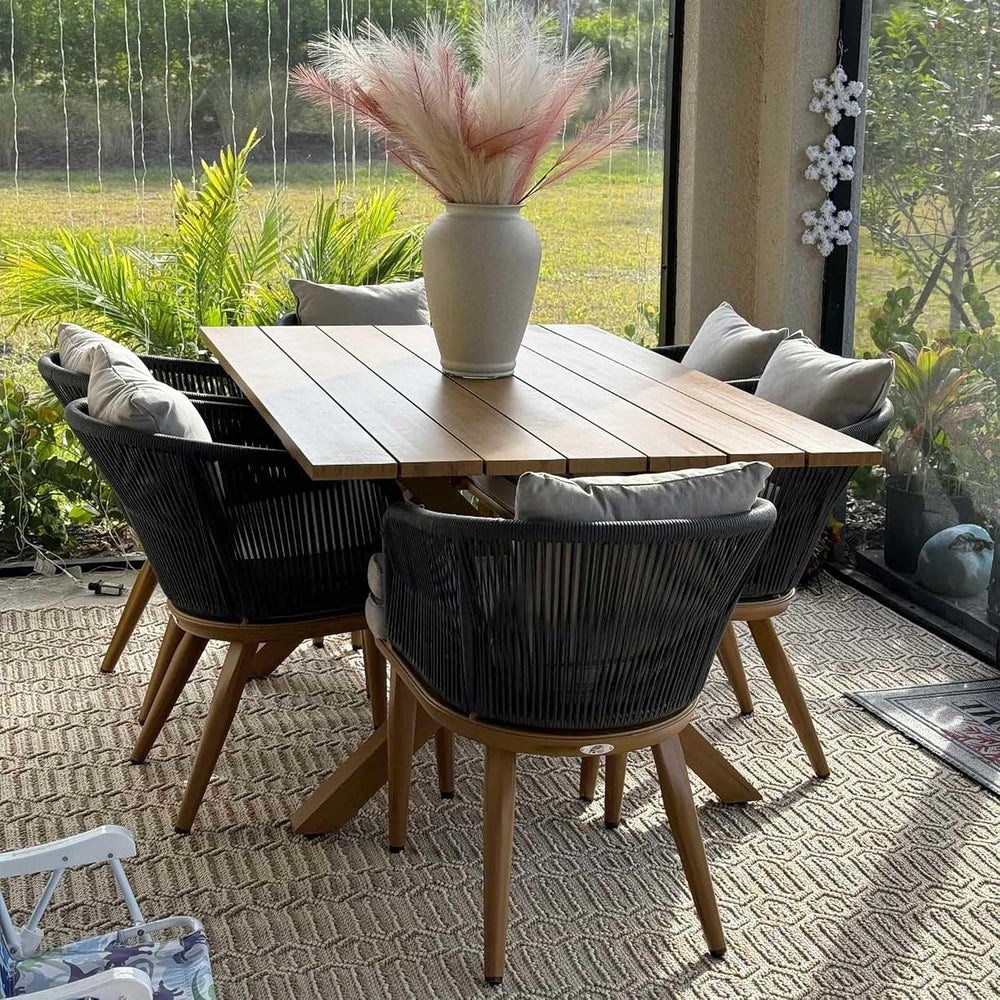 PURPLE LEAF Patio Dining Chair Set of 2, Aluminum Frame, PE Rattan, Teak
