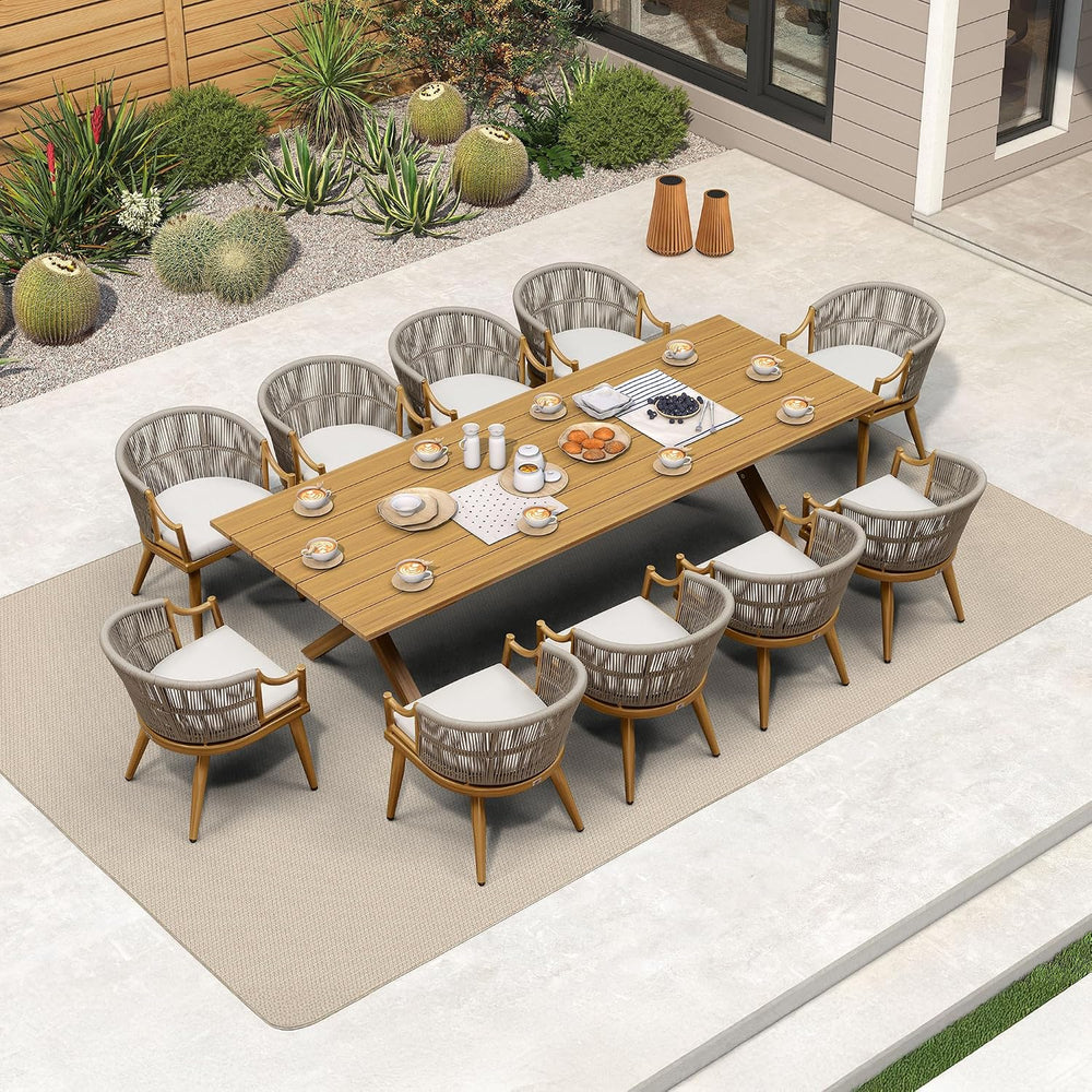 PURPLE LEAF Outdoor Dining Set for 10 Modern Furniture Set w/Cushions, Teak