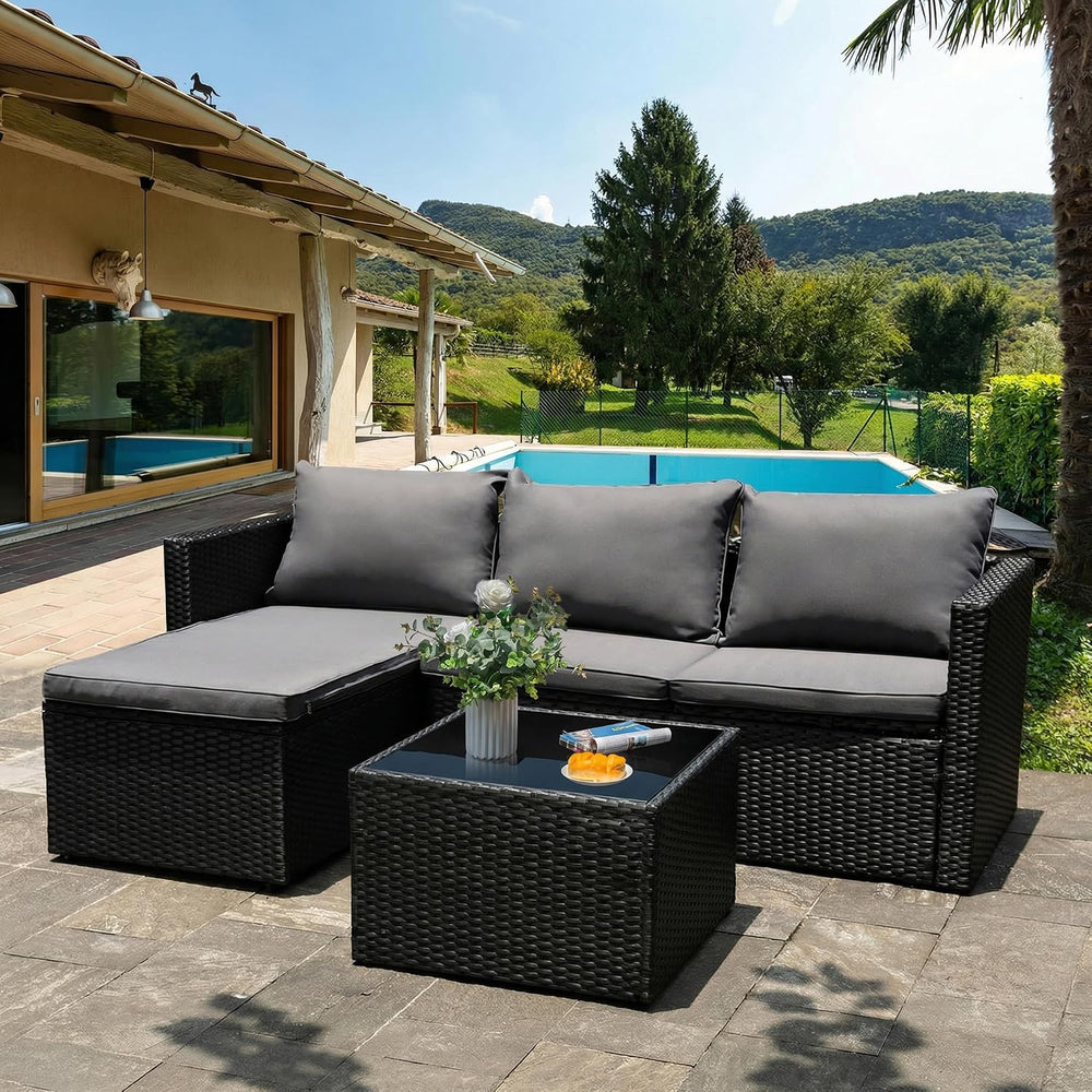 Shintenchi Outdoor Sectional Patio Furniture Set 4-Piece, All-Weather PE Ratt...