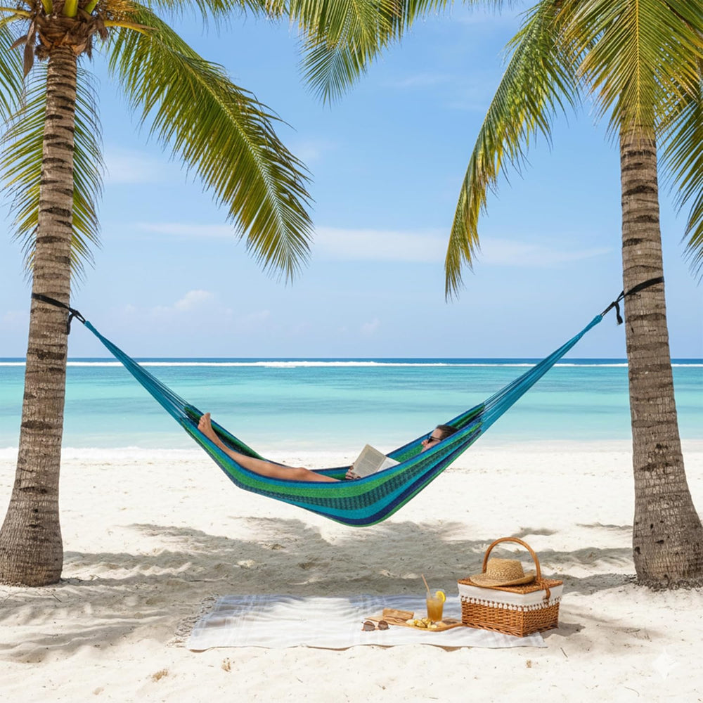 Sunnydaze Mayan XXL Double Heavy-Duty Hammock for Outside, Tropical Lagoon