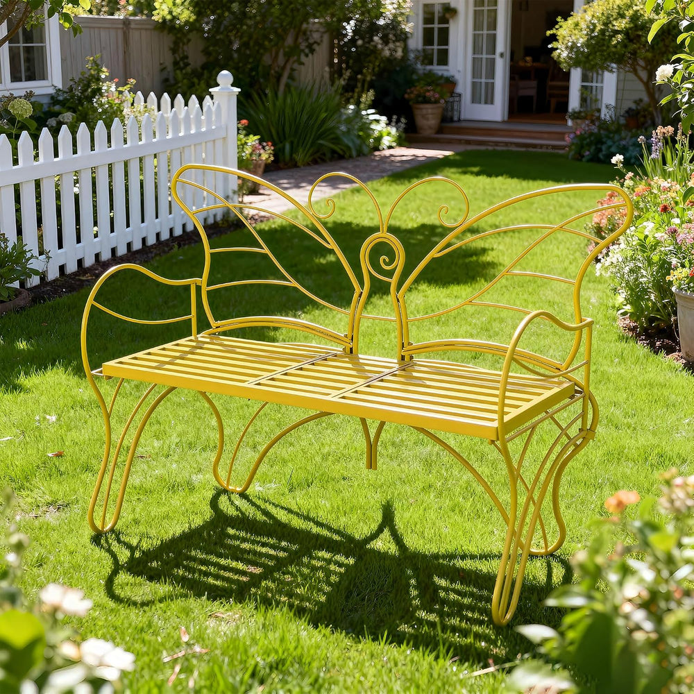 Outdoor Bench with Built-in Table, Yellow, 49.2inch