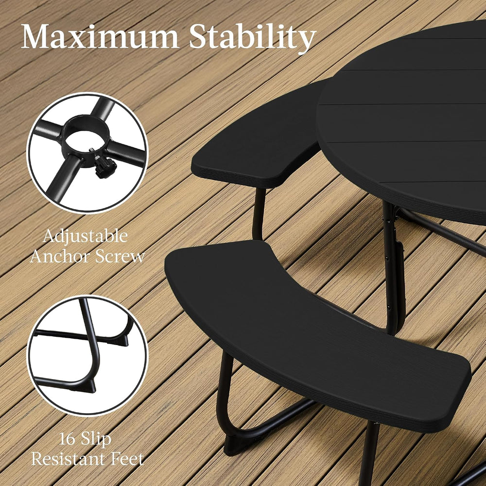 Best Choice Products 8-Person Outdoor Bench Patio Picnic Table, Circular w/ 4...