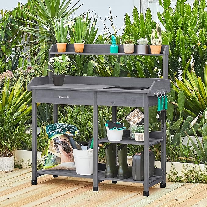 Yaheetech Outdoor Potting Bench Table Potters Benches Garden Workstation for ...