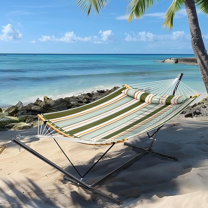SUPERJARE Hammock with Stand, 2 Person Heavy Duty Hammock with Padded Cotton,...