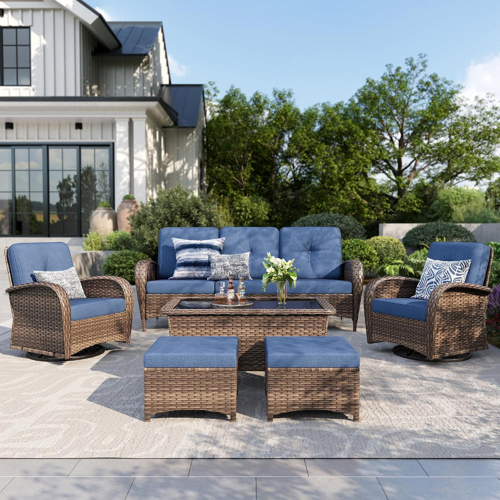 PHI VILLA Patio Furniture Set Wicker Conversation Set Outdoor Furniture