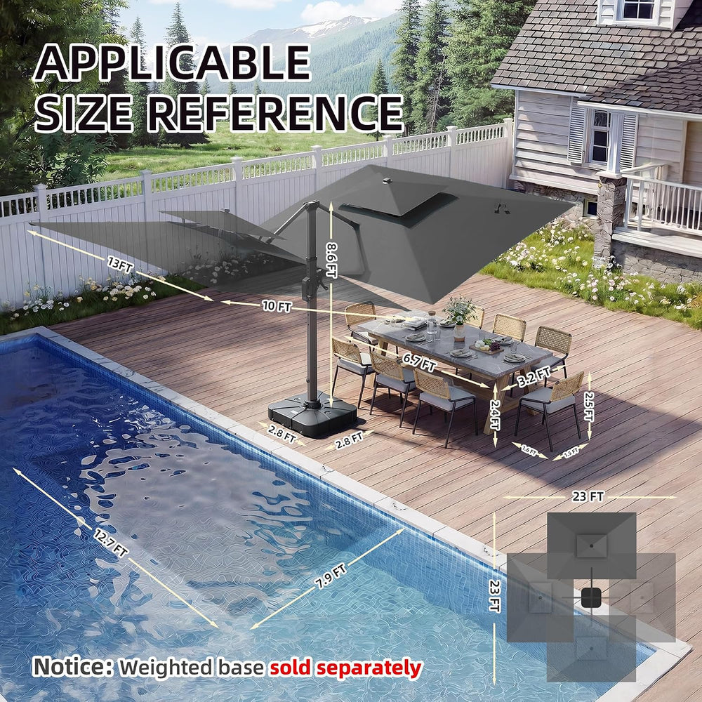 10 X 13 FT Cantilever Patio Umbrella with Led Lights