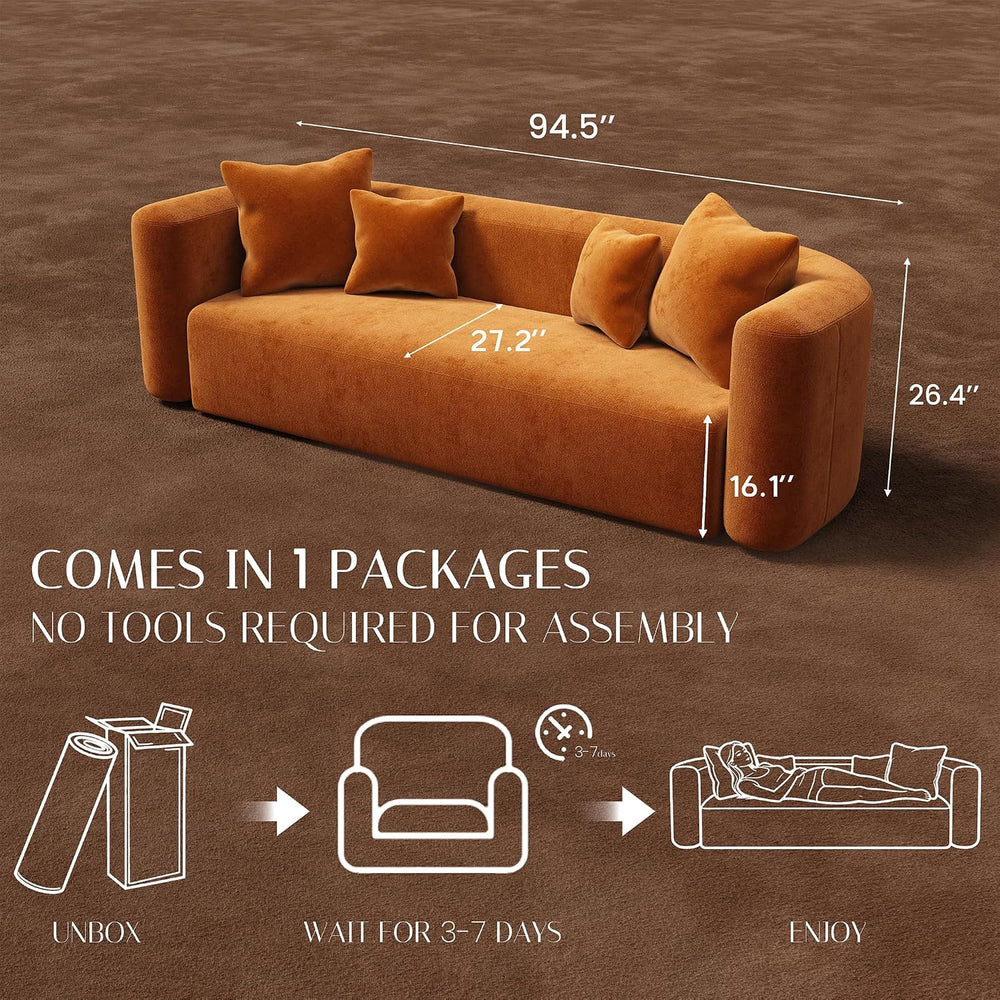 94.5" Modern Curved Sofa Couches for Living Room, Oversized 3 Seat, Orange