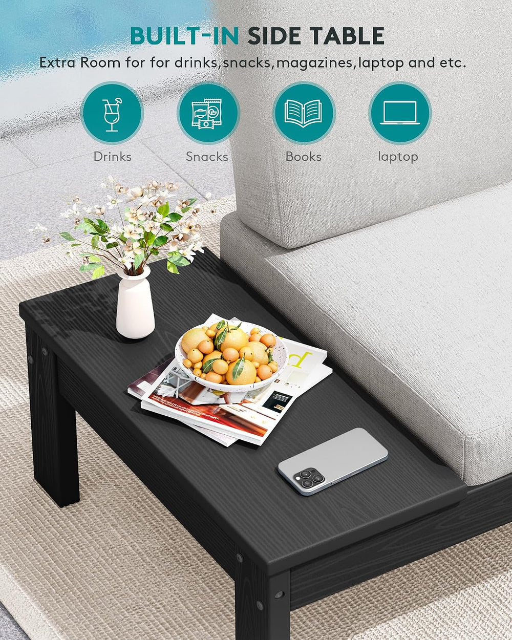 SERWALL HDPE Outdoor Furniture Set, 4 Seats Outdoor Sectional with Coffee Tab...