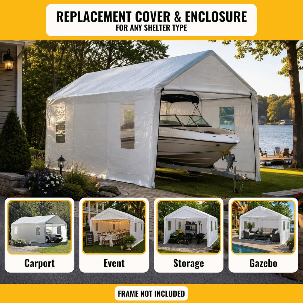 10x20 ft Carport Replacement Canopy Cover with Enclosure Kit - Heavy-Duty Wat...